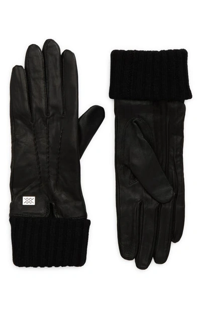 Shop Soia & Kyo Carmel Knit Cuff Leather Gloves In Black