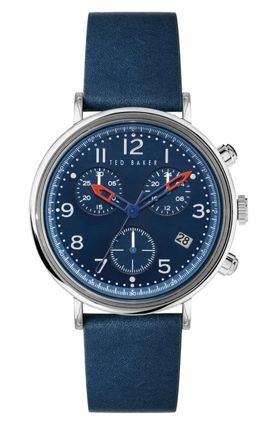 Shop Ted Baker Mimosaa Chronograph Leather Strap Watch, 41mm In Blue