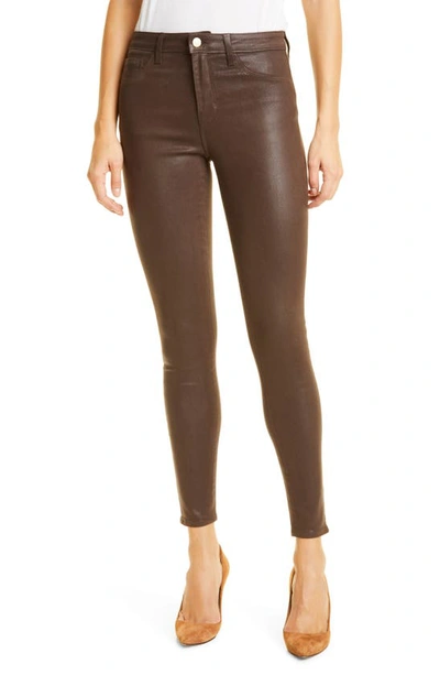 Shop L Agence Margot Coated Crop High Waist Skinny Jeans In Espresso Coated