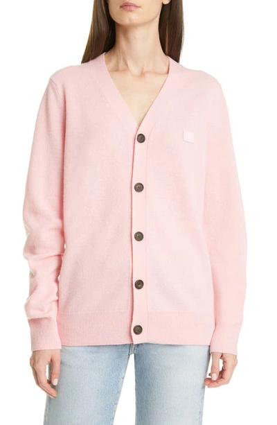 Shop Acne Studios Keve Face Patch Wool Cardigan In Blush Pink