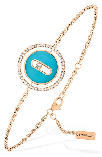 Shop Messika Lucky Move Turquoise & Diamond Pendant Bracelet In Rose Gold