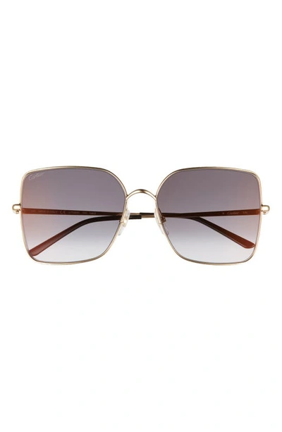 Shop Cartier 59mm Square Sunglasses In Gold/ Grey