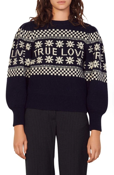 Shop Sandro Luciano True Love Sweater In Navy Blue