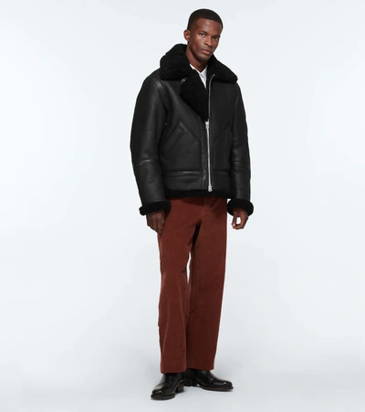 Shop Acne Studios Leather And Shearling Aviator Jacket In Black