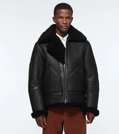 Shop Acne Studios Leather And Shearling Aviator Jacket In Black