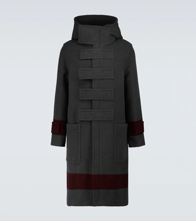 Shop Burberry Striped Wool Duffel Coat In Dark Charcoal Brown