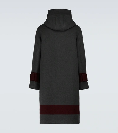 Shop Burberry Striped Wool Duffel Coat In Dark Charcoal Brown