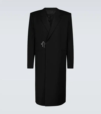 Shop Givenchy Textured Wool Coat With Padlock In Black