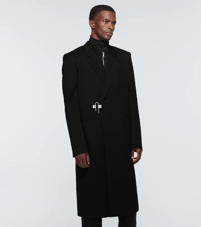 Shop Givenchy Textured Wool Coat With Padlock In Black