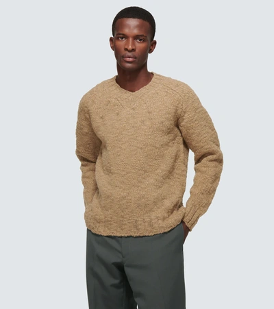 Shop Auralee Wool V-neck Sweater In Beige