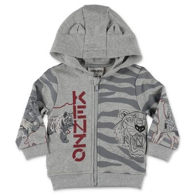 Shop Kenzo Kids Zebra Printed Zipped Hoodie In Grey