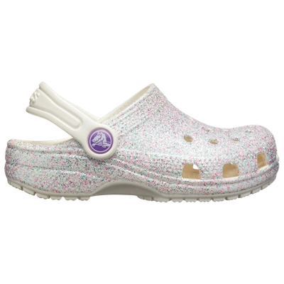Shop Crocs Girls  Classic Glitter Clog In Oyster/oyster