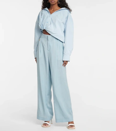 Shop Jacquemus La Chemise Mejean Cotton Shirt In Light Blue 213sh11-213 128320