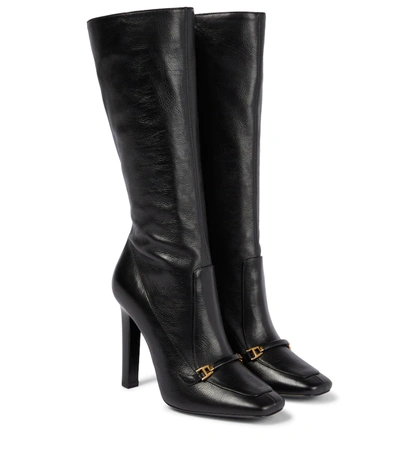 Saint Laurent 105mm Camden Leather Boots In Noir