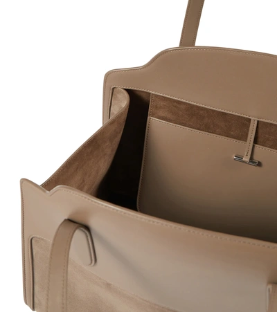 Loro Piana Sesia Xl Suede And Leather Tote In Warm Mastic