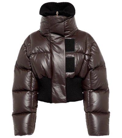 Shop Givenchy Cropped Leather Down Jacket In Dark Brown