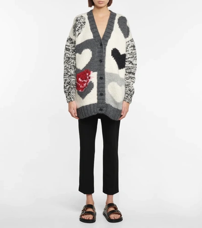 Shop Joseph Intarsia Wool-blend Cardigan In Grey Combo
