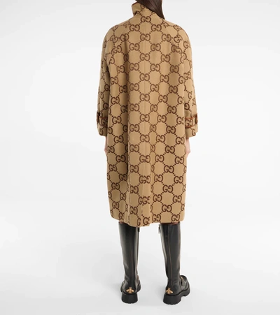 Shop Gucci Gg Supreme Leather-trimmed Canvas Coat In Camel/mix