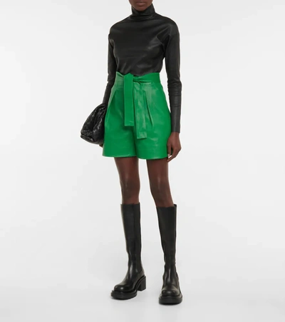 Shop Stouls Eloise Pleated Leather Shorts In Mentalo