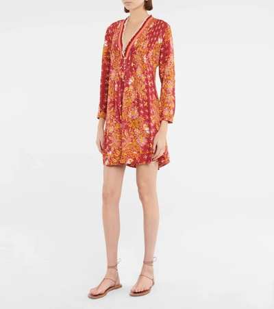 Poupette St Barth Ola Fringed Printed Minidress In Red Riviera