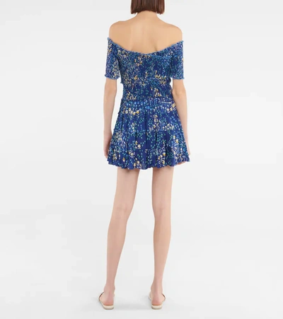 Poupette St Barth Soledad Shirred Printed Minidress In Blue Bouquet