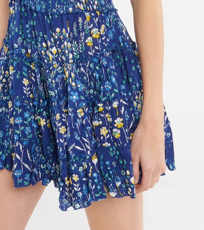 Poupette St Barth Soledad Shirred Printed Minidress In Blue Bouquet