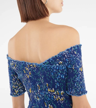 Poupette St Barth Soledad Shirred Printed Minidress In Blue Bouquet