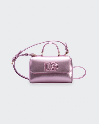 Shop Dolce & Gabbana Girl's Logo Metallic Flap Top-handle Crossbody Bag In 8m305 Pink