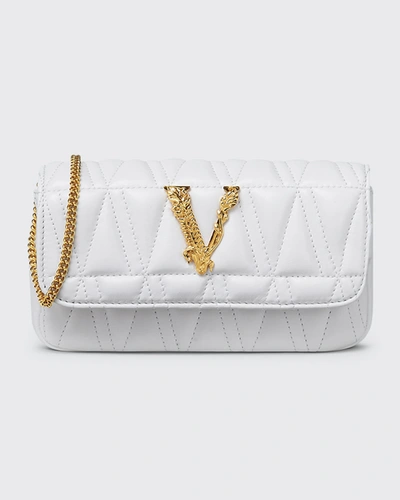 Shop Versace Virtus Quilted Medallion Shoulder Bag In White
