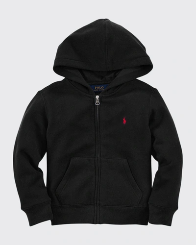 Shop Ralph Lauren Boy's Knitted Fleece Hoodie In Black