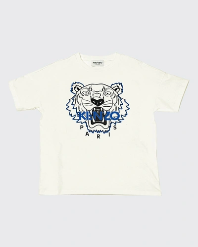 Shop Kenzo Boy's Tiger Embroidered T-shirt In 152 Natural