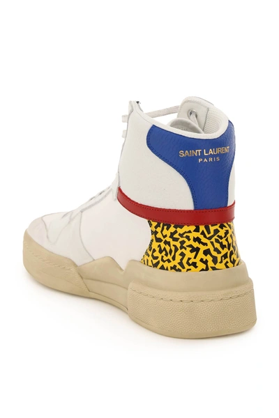 Shop Saint Laurent Sl24 Canvas And Leather Hi-top Sneakers In White,blue,red,yellow