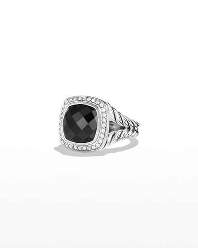 Shop David Yurman Albion Ring With Gemstone And Diamonds In Silver, 11mm In Onyx