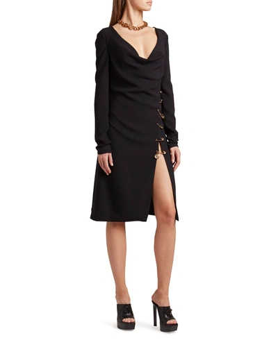 Shop Versace Safety-pin Slit Dress In Black