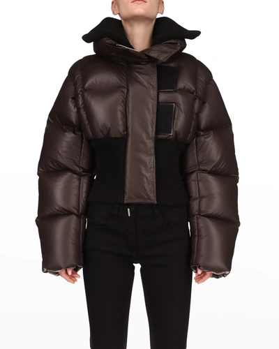 Shop Givenchy Cropped Leather Puffer Jacket In Dark Brown