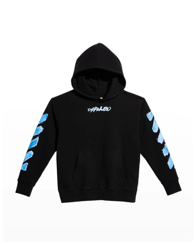 Shop Off-white Boy's Logo Painted Diagonal & Arrows Graphic Hoodie In Blacklt Blue
