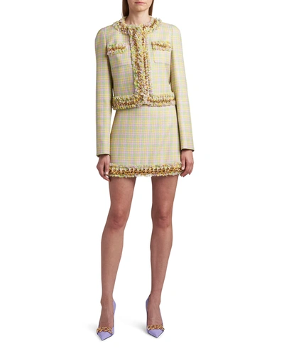 Shop Versace Chain Check-print Mini Skirt In Yellowmulticolor