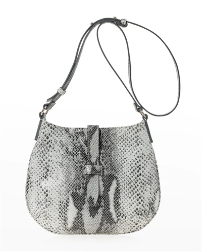 Shop Joanna Maxham Tulip Snake-print Hobo Crossbody Bag In Grey