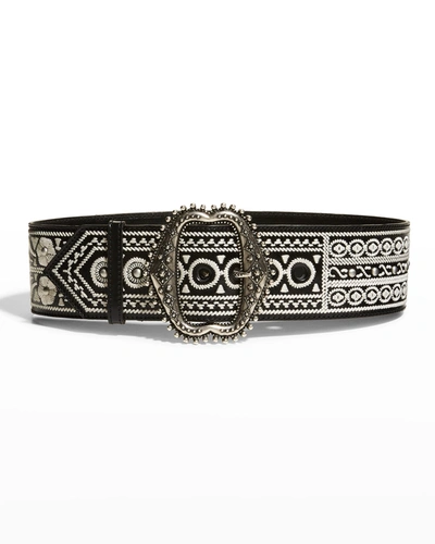 Shop Etro Embroidered Stud Leather Belt In Nero