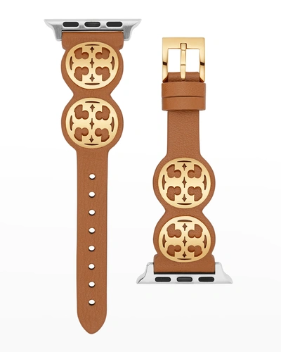 Shop Tory Burch Miller Leather Apple Watch Band In Luggage, 38-40mm