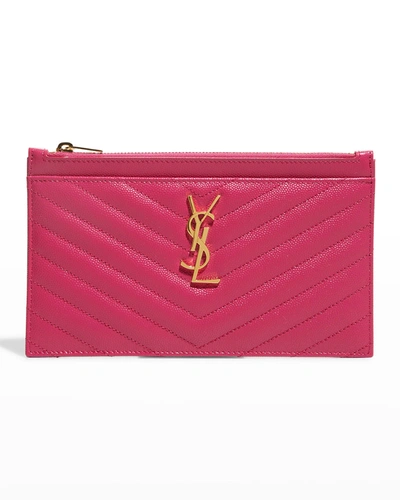 Shop Saint Laurent Monogramme Grain De Poudre Bill Pouch Wallet In Fuxia