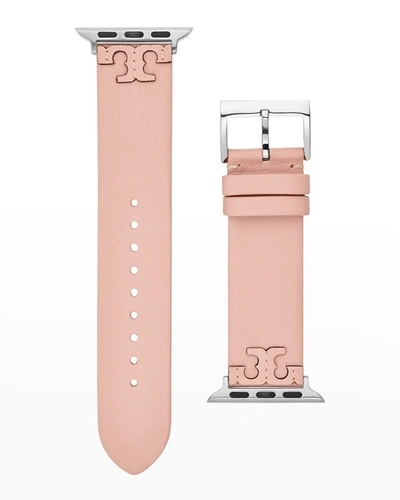 Shop Tory Burch Mcgraw Leather Apple Watch Band In Blush, 38-41mm