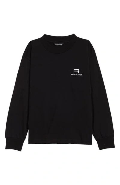 Shop Balenciaga Kids' Sporty B Logo Sweatshirt In 1070 Black White