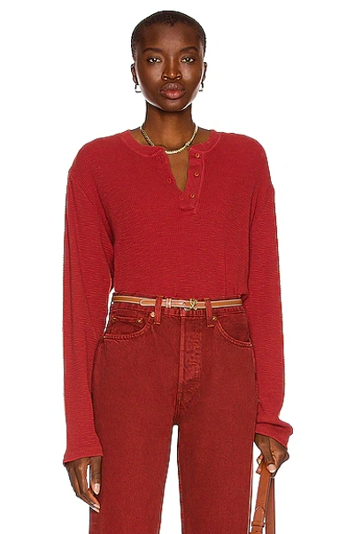Shop Re/done Henley Thermal Long Sleeve Top In Brick