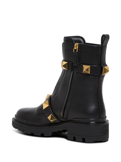 Shop Valentino Combat Black Leather Boots With Antique Brass Studs