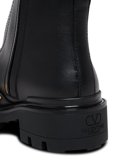 Shop Valentino Combat Black Leather Boots With Antique Brass Studs