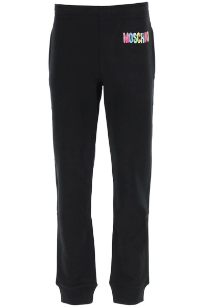 Shop Moschino Multicolor Logo Sweatpants In Black