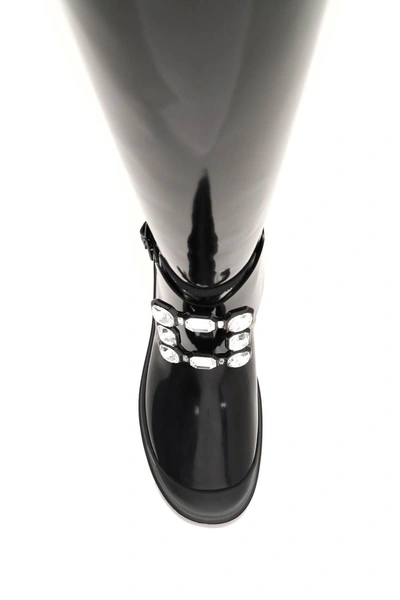 Shop Roger Vivier Walky Viv Leather Boots With Strass Buckle In Black