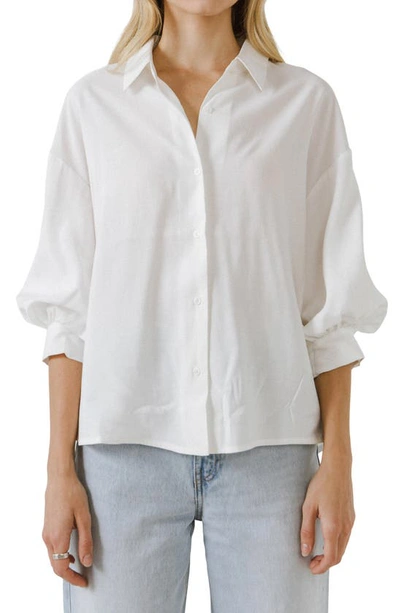 Shop English Factory Balloon Sleeve Button-up Shirt In White