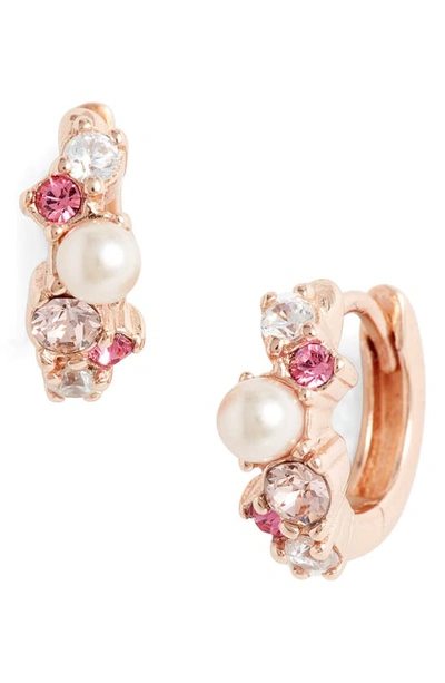 Shop Olivia Burton Crystal Huggie Earrings In Rose Gold